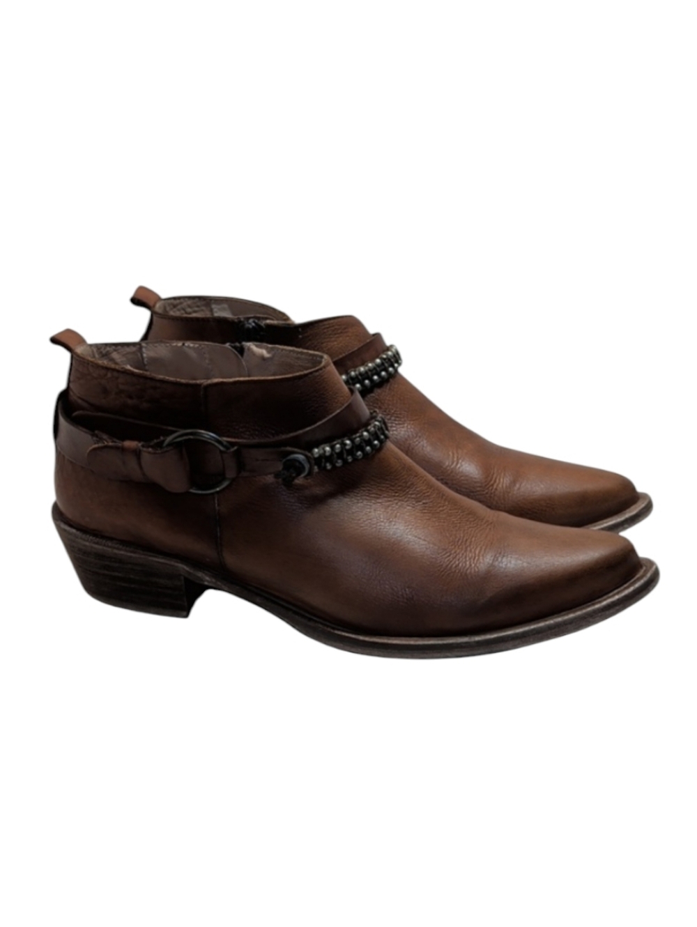 Matisse Prescott Brown Leather Ankle Boots with Beaded Strap Size 8